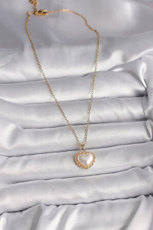 STİLLOVE 316L Çelik Gold Renk Zincir 3D İnci Kalp Model Kadın Kolye
