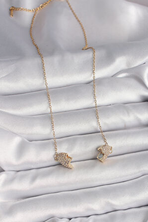 STİLLOVE 316L Çelik Gold Renk Zincir Zirkon Taşlı Mıknatıslı Kalp Model Kadın Kolye
