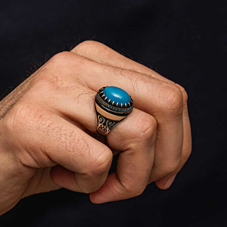 STİLLOVE Gümüş Turkuaz Taşlı Erkek Yüzük