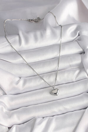 STİLLOVE 316L Çelik Gümüş Renk Zincir Love İşleme Kalp Figür Kadın Kolye