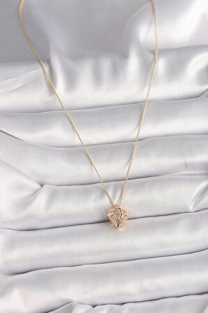 STİLLOVE Pirinç Gold Renk 3D Zirkon Taşlı Elmas Model Kadın Kolye
