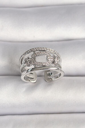 STİLLOVE Pirinç Gümüş Renk Ayarlanabilir Zirkon Taşlı Gemici Düğüm Model Kadın Yüzük