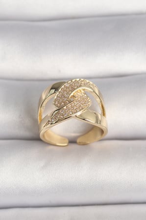 STİLLOVE Pirinç Gold Renk Ayarlanabilir Zirkon Taşlı Kadın Yüzük