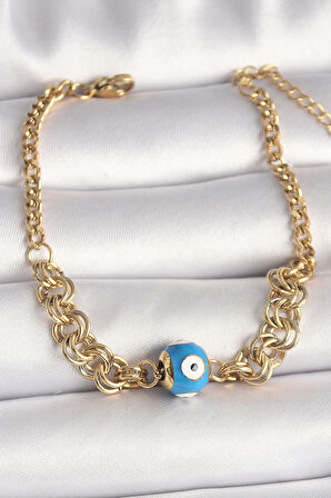 STİLLOVE 316L Çelik Gold Renk Halka Zincir Model Nazar Boncuk Figür Kadın Bileklik