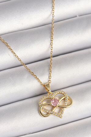 STİLLOVE 316L Çelik Gold Renk Zincir Zirkon Taşlı Sonsuzluk Kalp Model Kadın Kolye