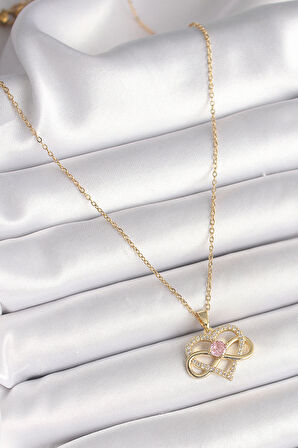 STİLLOVE 316L Çelik Gold Renk Zincir Zirkon Taşlı Sonsuzluk Kalp Model Kadın Kolye