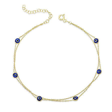 Gümüş Gold Çift Zincirli Nazar Kadın Bileklik T6271