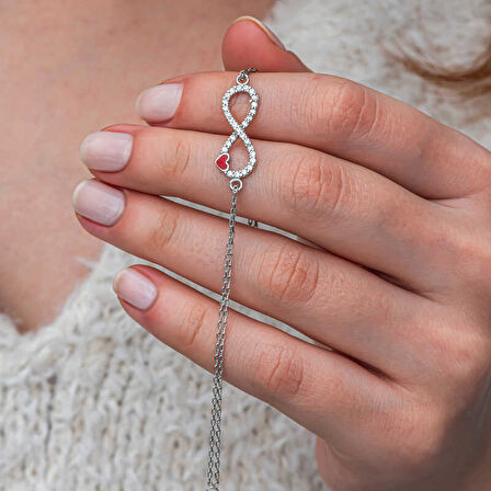 Gümüş Sonsuzluk Kırmızı Kalpli Kadın Set SL10785