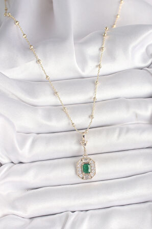 Pirinç Gold Renk Zirkon Taşlı Topçuk Zincir Serenay Model Kadın Kolye SL10871