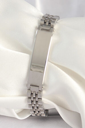 316L Çelik Gümüş Renk Zincir Künye Model Erkek Bileklik SL10930