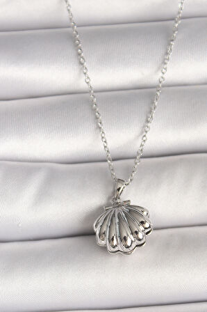 316L Çelik Gümüş Renk Zincir Açılır İncili Midye Model Kadın Kolye SL11112