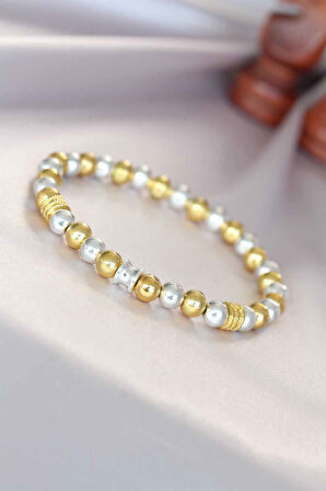 Hematit Gümüş Gold Renk Doğal Taş Erkek Bileklik SL11541