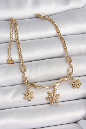 316L Çelik Gold Renk Sallantı Kar Tanesi Model Kadın Bileklik SL11614