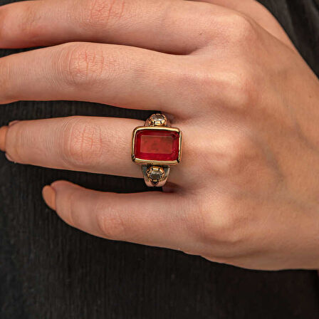 Gümüş Kırmızı Zirkon Taşlı Otantik Kadın Yüzük  SL11752