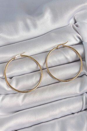 316 Çelik Gold Renk 43 mm Halka Model Kadın Küpe SL11766
