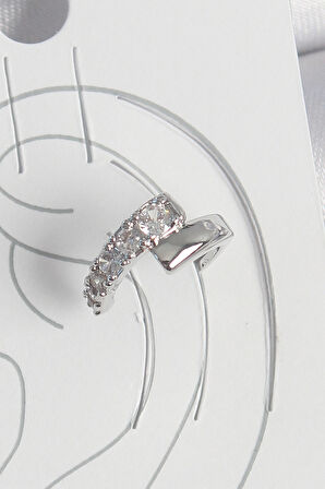 Pirinç Gümüş Renk Zirkon Taşlı Kadın Kıkırdak Küpe SL11813