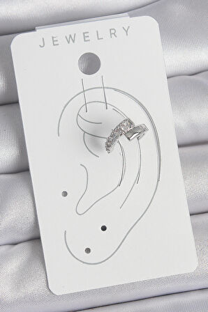 Pirinç Gümüş Renk Zirkon Taşlı Kadın Kıkırdak Küpe SL11813