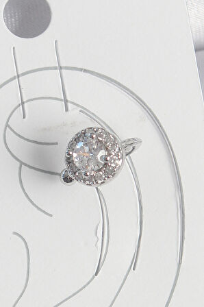 Pirinç Gümüş Renk Zirkon Taşlı Kadın Kıkırdak Model Küpe SL11816