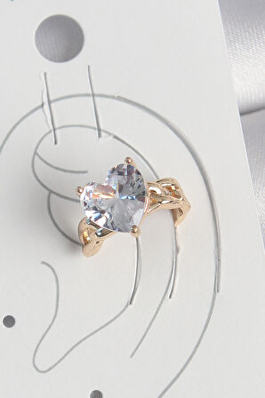Pirinç Gold Renk Zirkon Taşlı Kalp Model Kadın Kıkırdak Küpe SL11835