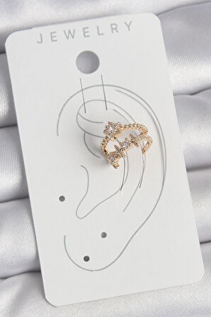 Pirinç Gold Renk Zirkon Taşlı Yıldız Model Kadın Kıkırdak Küpe SL11842