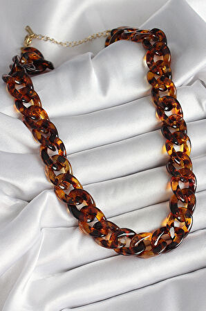 Leopar Desenli Mika Kalın Zincir Kadın Kolye SL11977