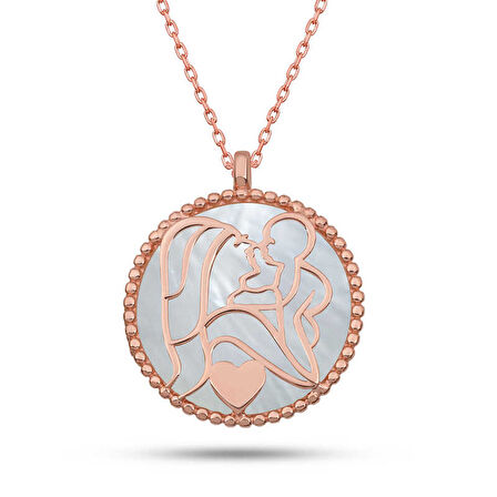 Gümüş Rose Sedef Taşlı Anne Çocuk Sevgisi Kolye SL12086