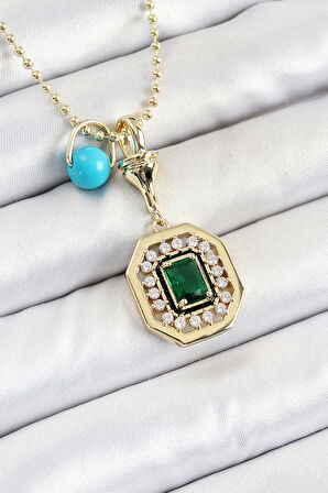 Gold Renk Pirinç Zirkon Taşlı Kadın Serenay Kolyesi SL12286