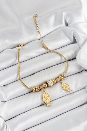 316L Çelik Gold Renk Balık Model Kadın Bileklik SL12305
