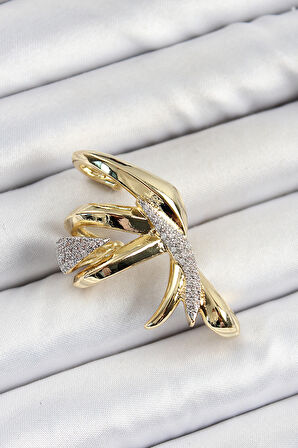 Pirinç Zirkon Taşlı Sıkıştırma Sağ Kıkırdak Gold Renk Kadın Küpe SL12436