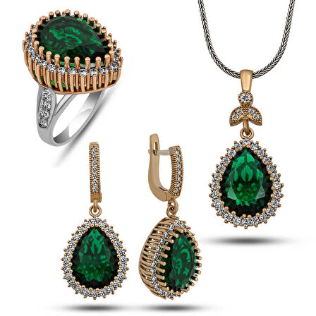 Gümüş Zümrüt Taşlı Hürrem Kadın Set SL12506