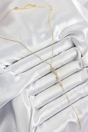 Pirinç Zirkon Taşlı Sıralı Yıldız Figürlü Y Model Gold Renk Kadın Kolye SL12562