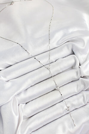 Pirinç Zirkon Taşlı Sıralı Kelebek Figürlü Y Model Gümüş Renk Kadın Kolye SL12565