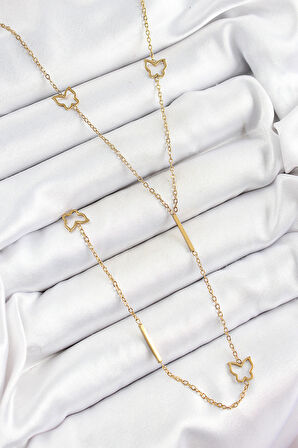 316L Çelik Kelebek Figürlü Y Model Gold Renk Kadın Kolye SL12579