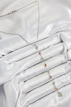 Pirinç Gümüş Renk Karışık Renk Zirkon Taşlı Y Kadın Kolye SL12587