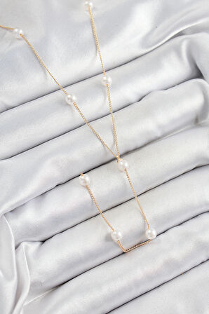 316L Çelik İnci Figürlü Y Model Gold Renk Kadın Kolye SL12588