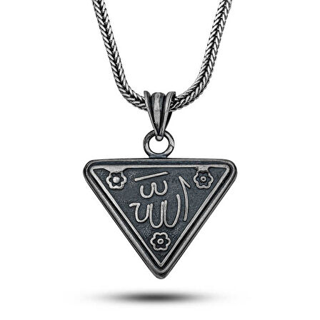 Gümüş Çiçek Motifli Allah Yazılı Cevşen Kolye SL12589