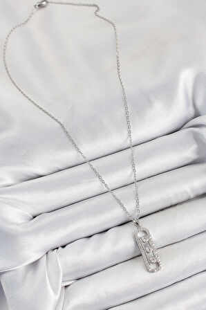 316L Çelik Zirkon Taşlı Messika Model Gümüş Renk Kadın Kolye