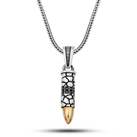 Gümüş Siyah Zirkon Taşlı Mermi Erkek Kolye SL12605