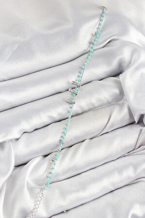 Pirinç Zirkon Taşlı Mavi Boncuklu Model Gümüş Renk Kadın Bileklik