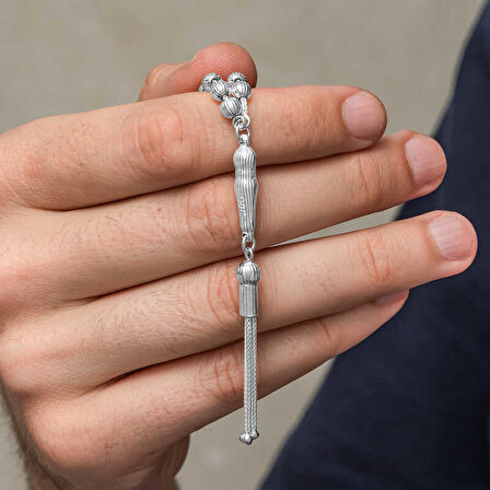 Gümüş Çizgili Yuvarlak Erkek Tesbih SL12626