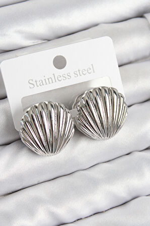 Pirinç İstiridye Model Gümüş Renk Kadın Küpe