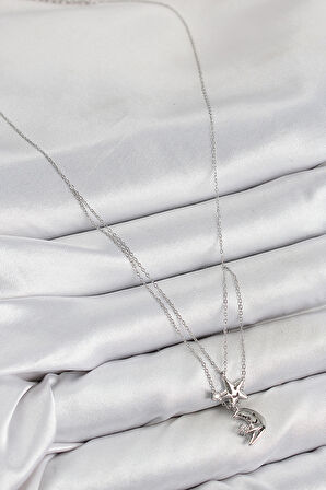 Pirinç Zirkon Taşlı Yıldız Ve Ay Model Gümüş Renk Kadın Kolye