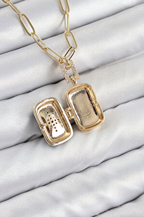 Pirinç Zirkon Taşlı Açılabilir Kutup Yıldızı Model Gold Renk Kadın Kolye