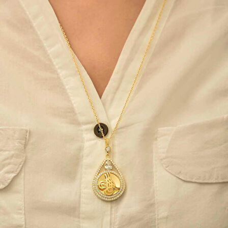 STİLLOVE Gümüş Gold Kaplama Damla Tuğralı Kadın Kolye