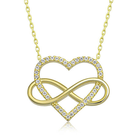 STİLLOVE Gümüş Gold Kalpli Sonsuzluk Kadın Kolye