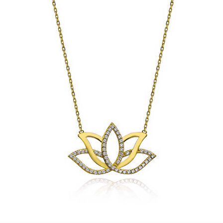 STİLLOVE Gümüş Gold Lotus Çiçeği Kadın Kolye