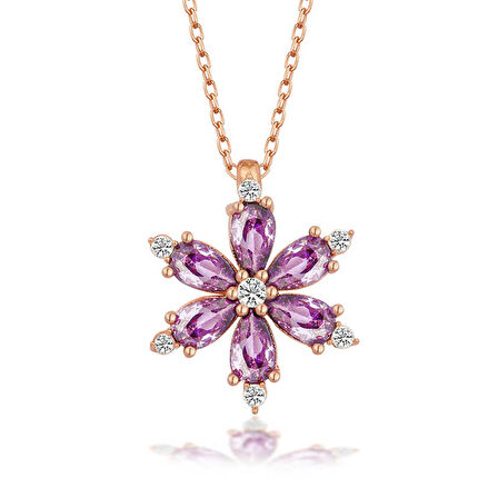 STİLLOVE Gümüş Rose Mor Lotus Çiçeği Kadın Kolye