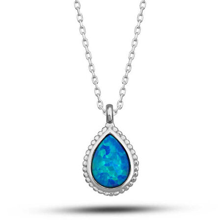 STİLLOVE Gümüş Damla Mavi Opal Taşlı Kadın Kolye
