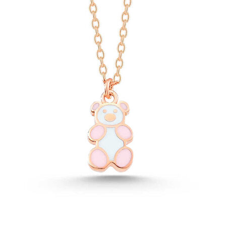 STİLLOVE Gümüş Rose Renkli Ayıcık Kadın Kolye