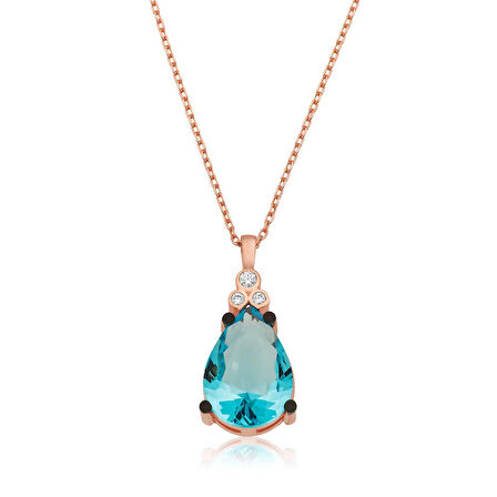 STİLLOVE Gümüş Mavi Topaz Damla Bayan Kolye